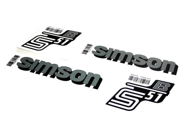 Simson S51 Aufkleber - simson - für Tank - weiß / schwarz / silber