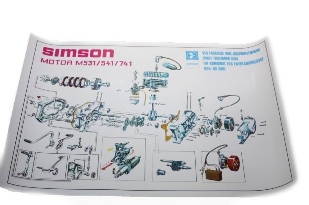 Bild von Explosionszeichnung Motor Simson S51 SR50 SR80 KR51/2  -Großformat